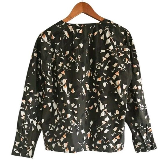 COS Button Up Cotton Shirt  Light Jacket Womens 12 Green Abstract Print Pockets - Picture 5 of 10